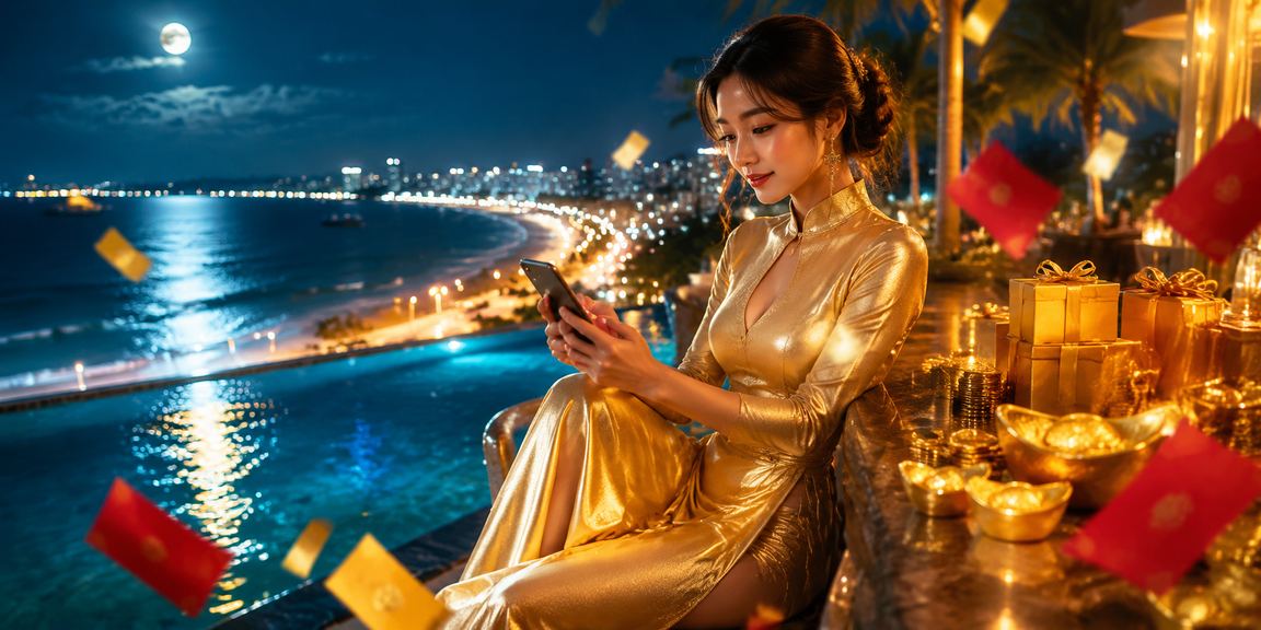 Người phụ nữ Việt mặc áo dài kiểm tra kết quả xổ số và nhận thưởng tại Vũng Tàu